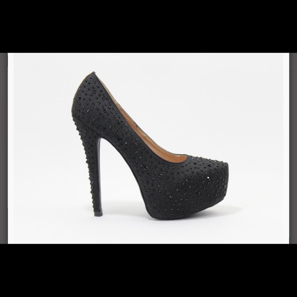 Sizzle coloriffics platform  stilettos black w  stones - Picture 1 of 9